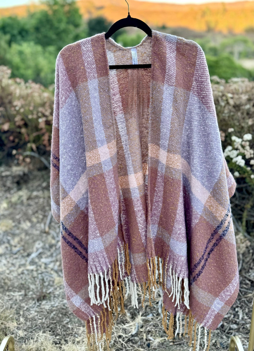 Autumn Sky Plaid Kimono w/ Tassel Trim
