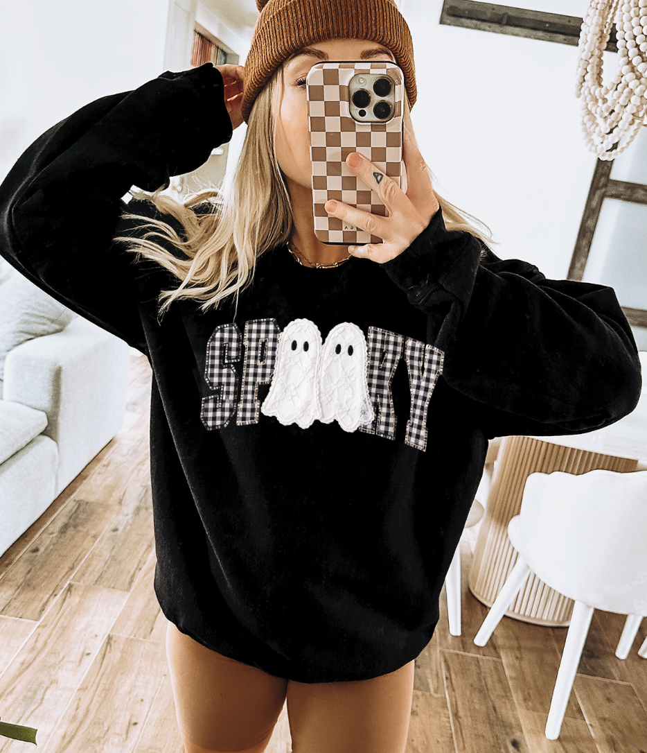 Spooky Lace Ghost  - Black Sweatshirt