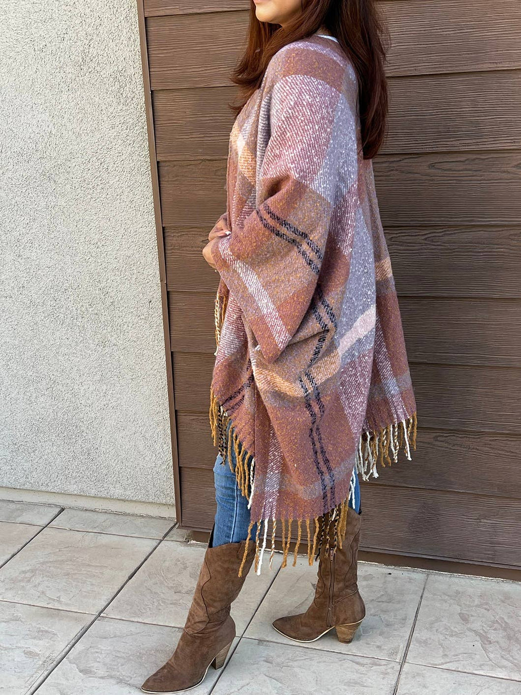 Autumn Sky Plaid Kimono w/ Tassel Trim