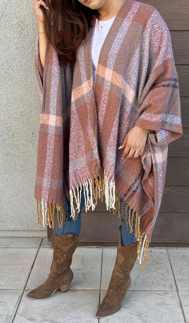 Autumn Sky Plaid Kimono w/ Tassel Trim