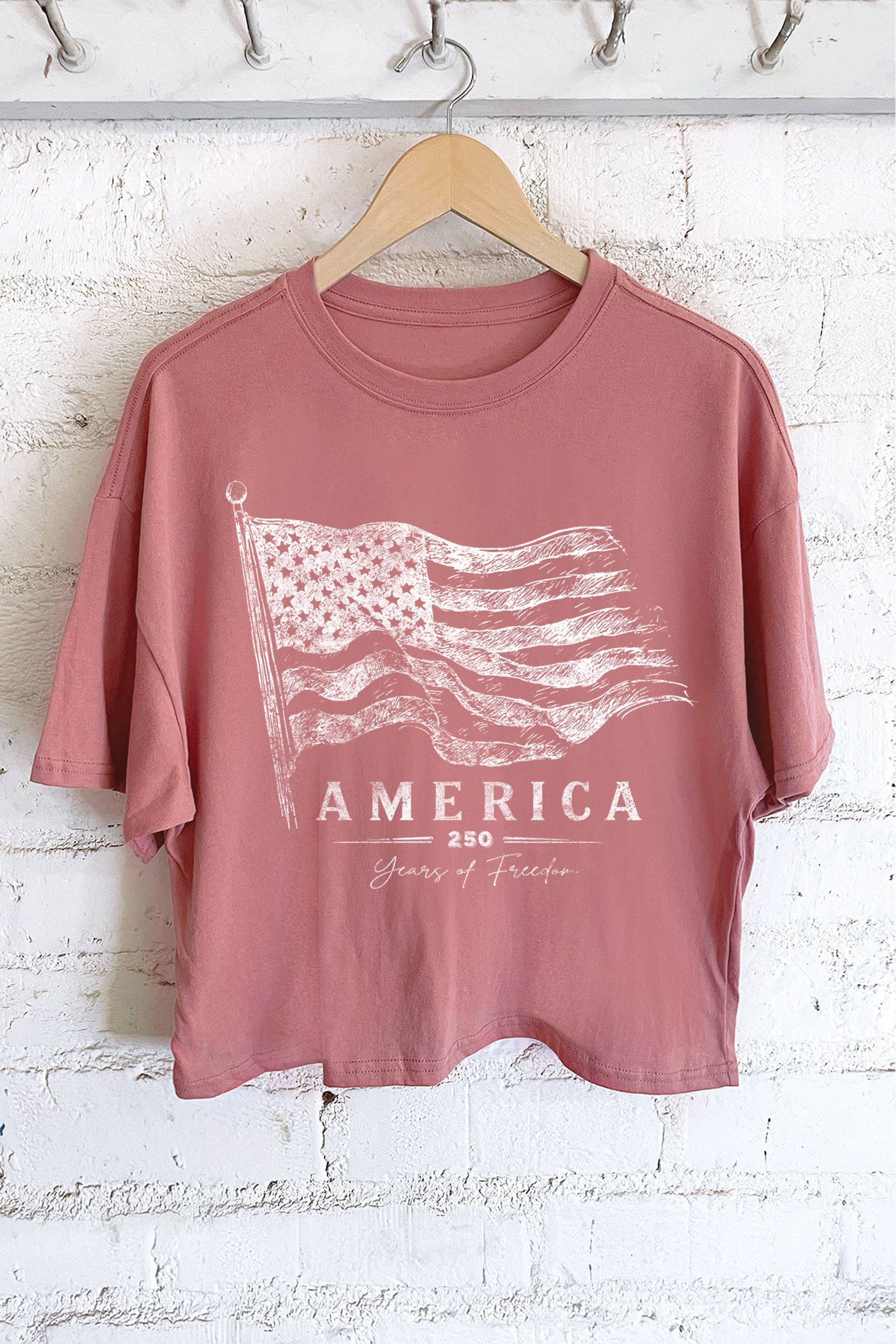 AMERICA 250 YEARS OF FREEDOM FLAG GRAPHIC LONG CROP TOP
