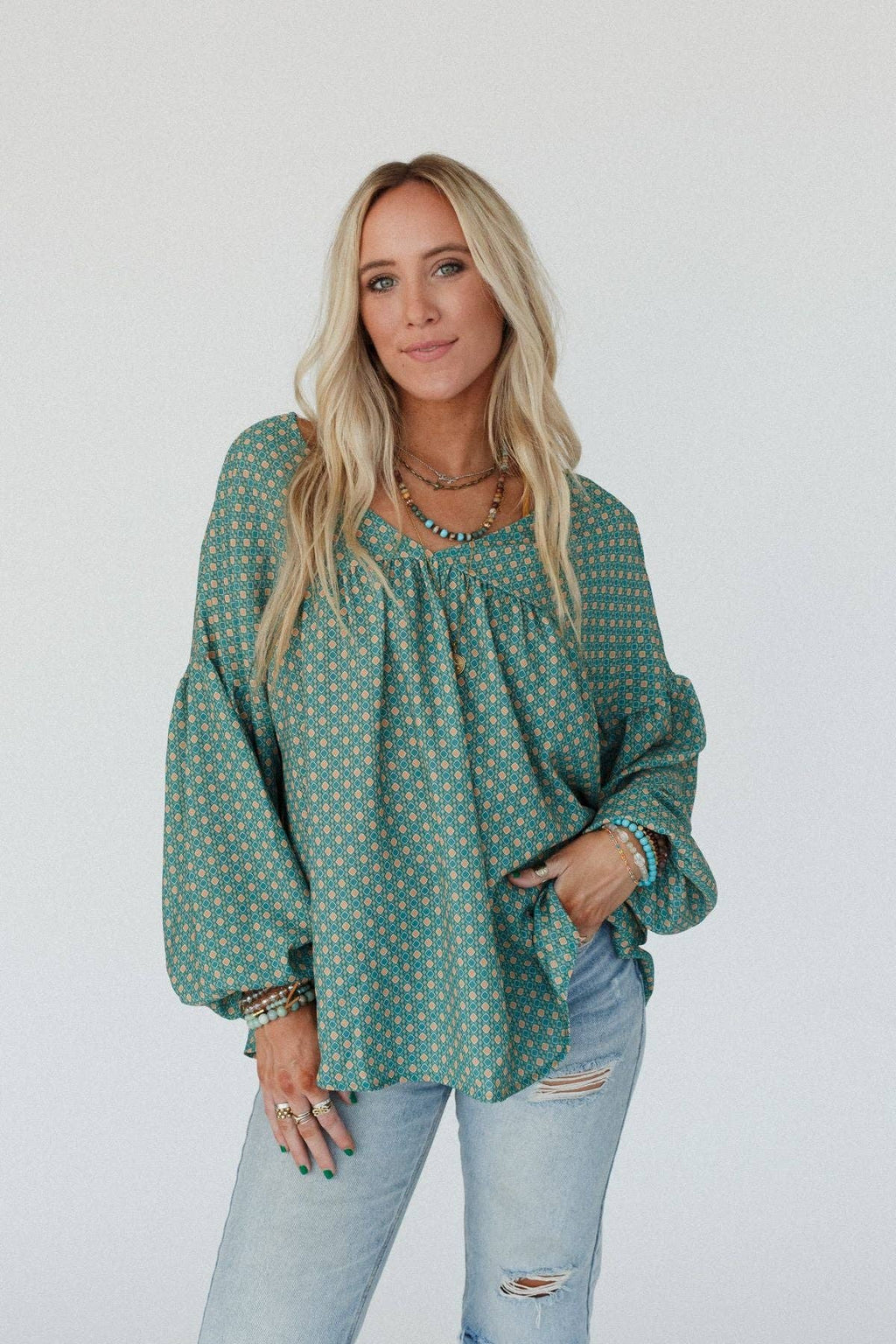 Kendrix Printed Top Teal