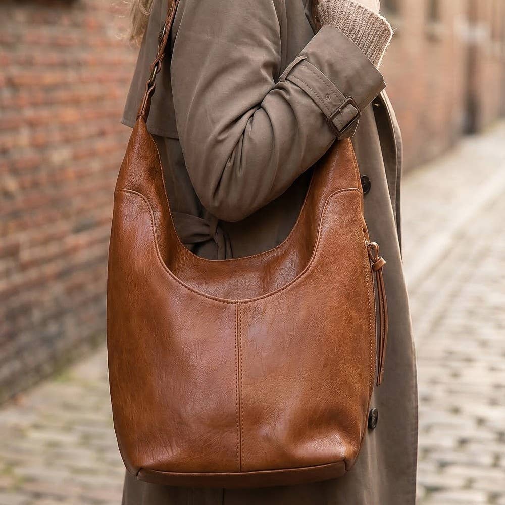 Woven Chain Link Strap Leather Hobo Bag