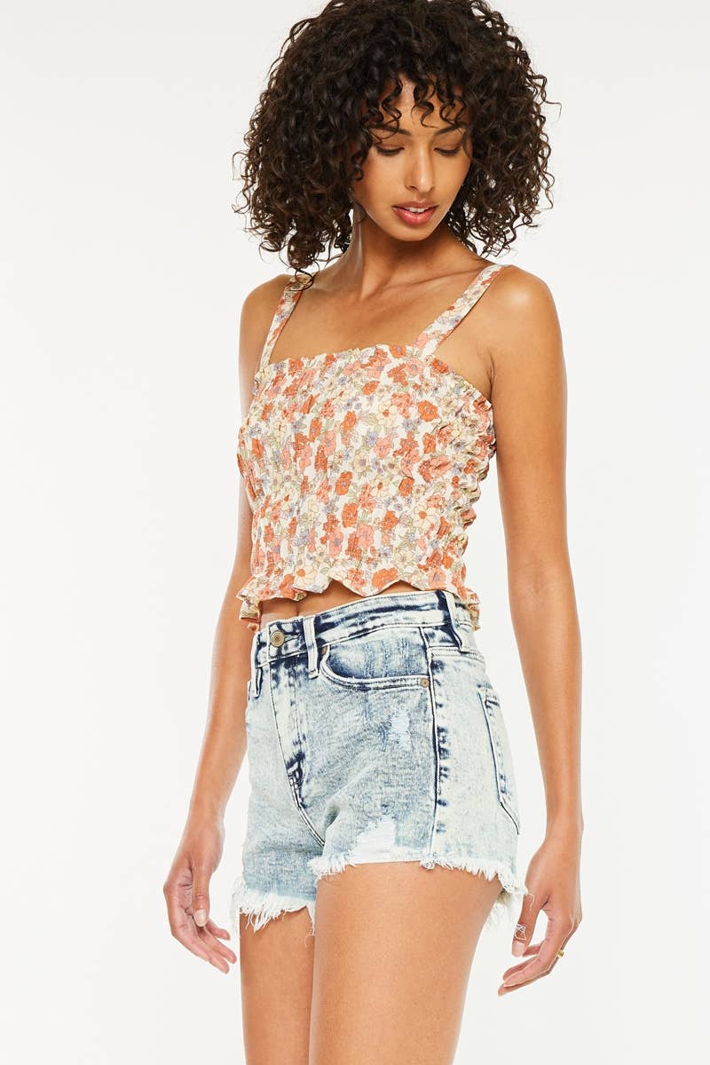 OPEN PACK HIGH RISE FRAY HEM DENIM SHORTS