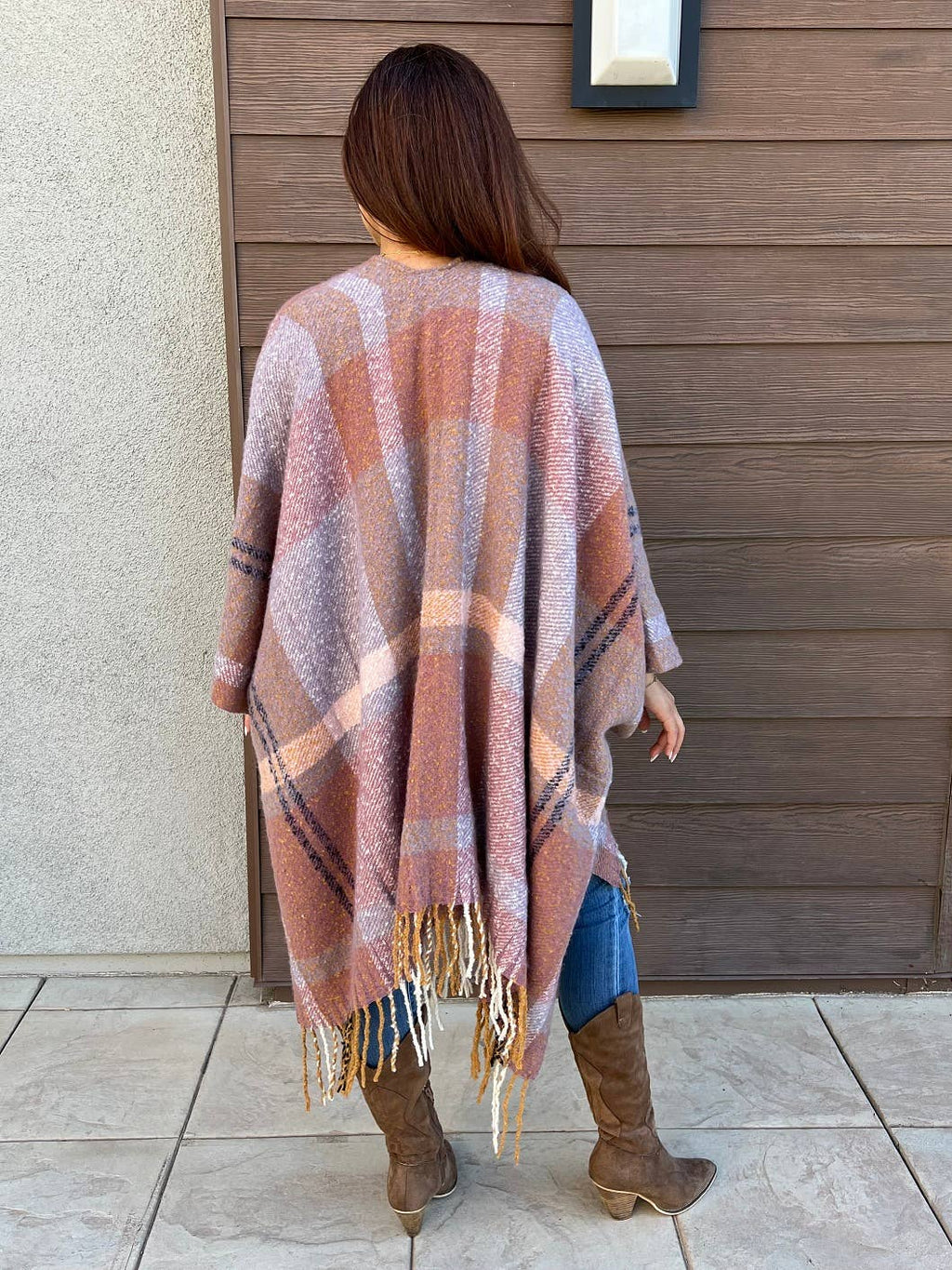 Autumn Sky Plaid Kimono w/ Tassel Trim