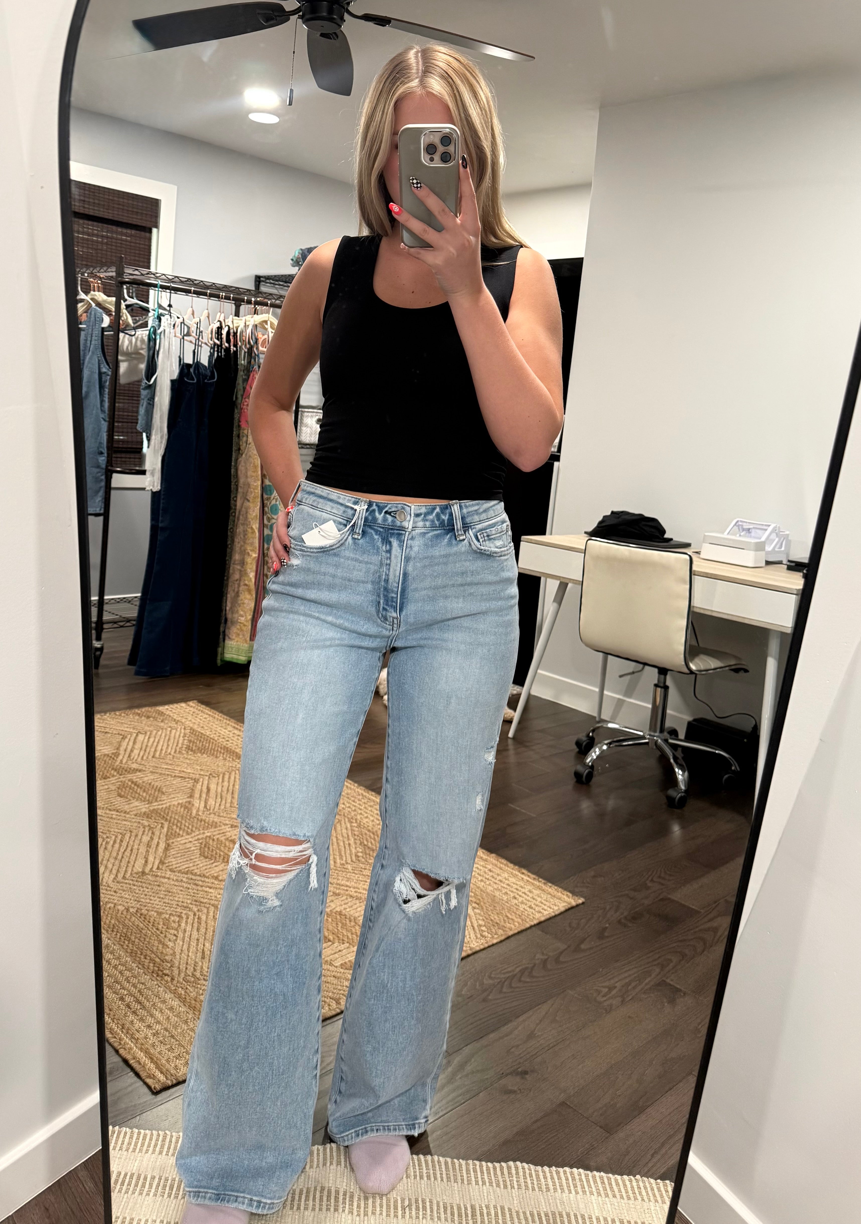 Flying Monkey High Rise Distressed Wide Leg Jeans