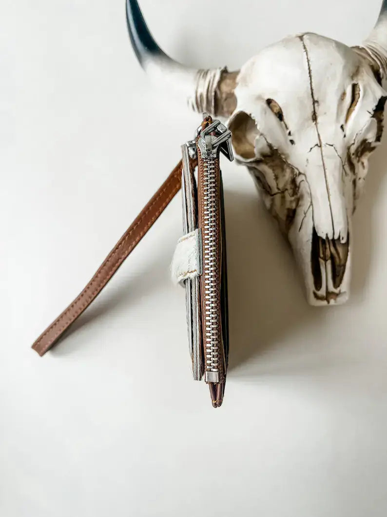 Western Cowhide Leather Wristlet Wallet