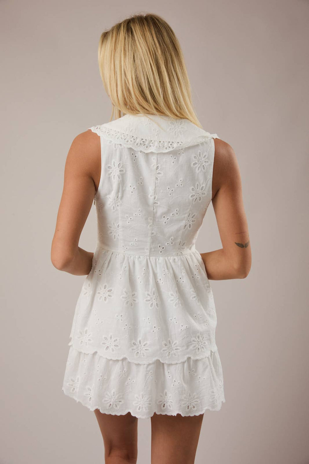 WHITE EYELET MINI DRESS