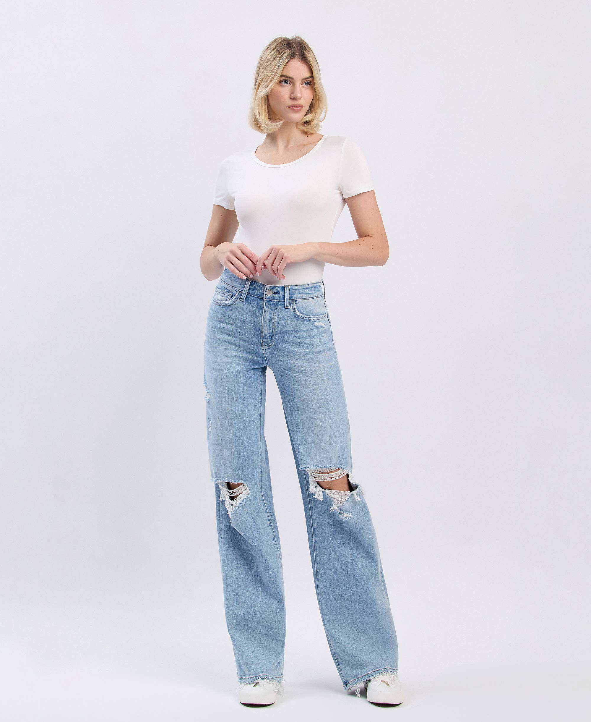 Flying Monkey High Rise Distressed Wide Leg Jeans