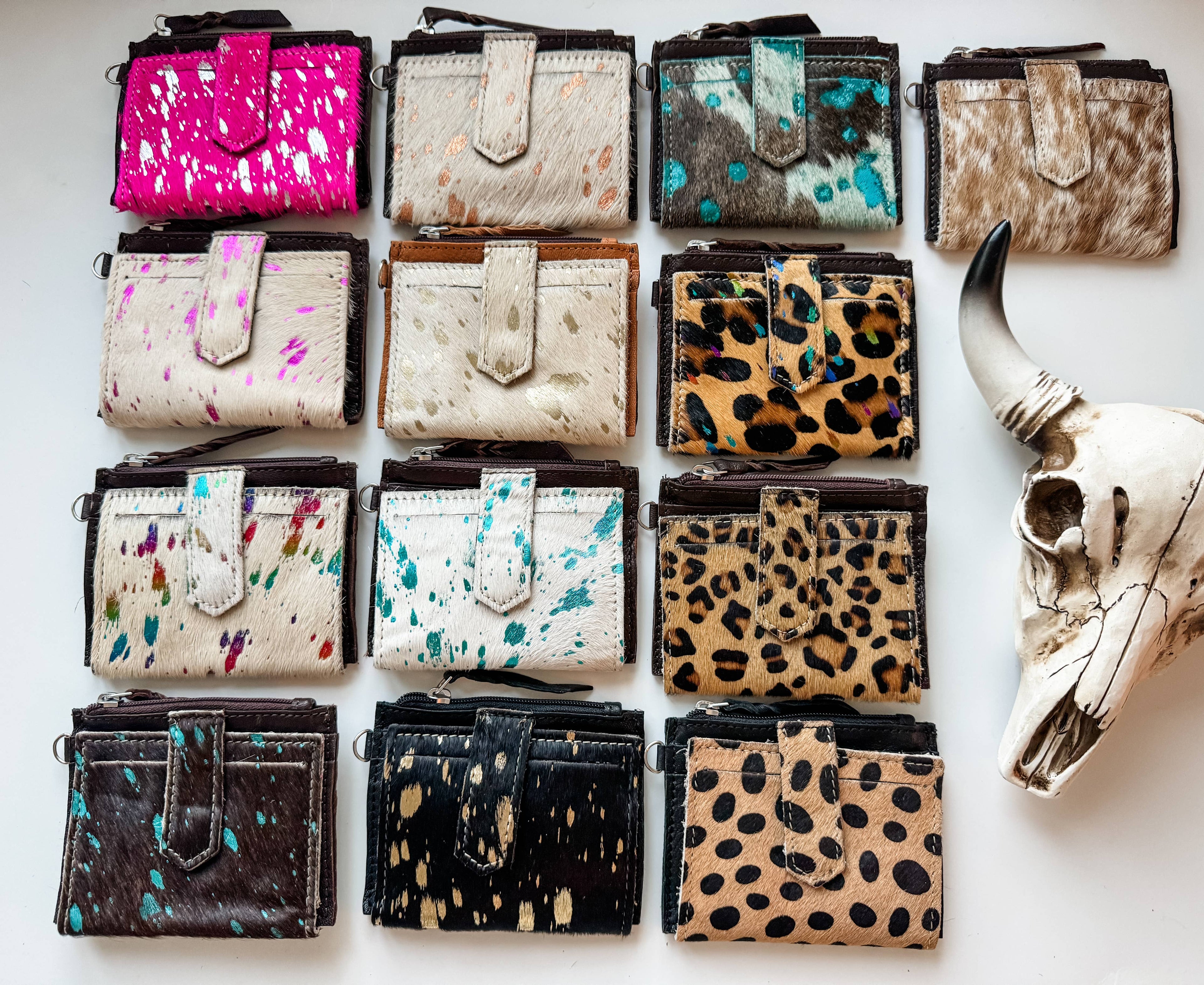 Western Cowhide Leather Wristlet Wallet