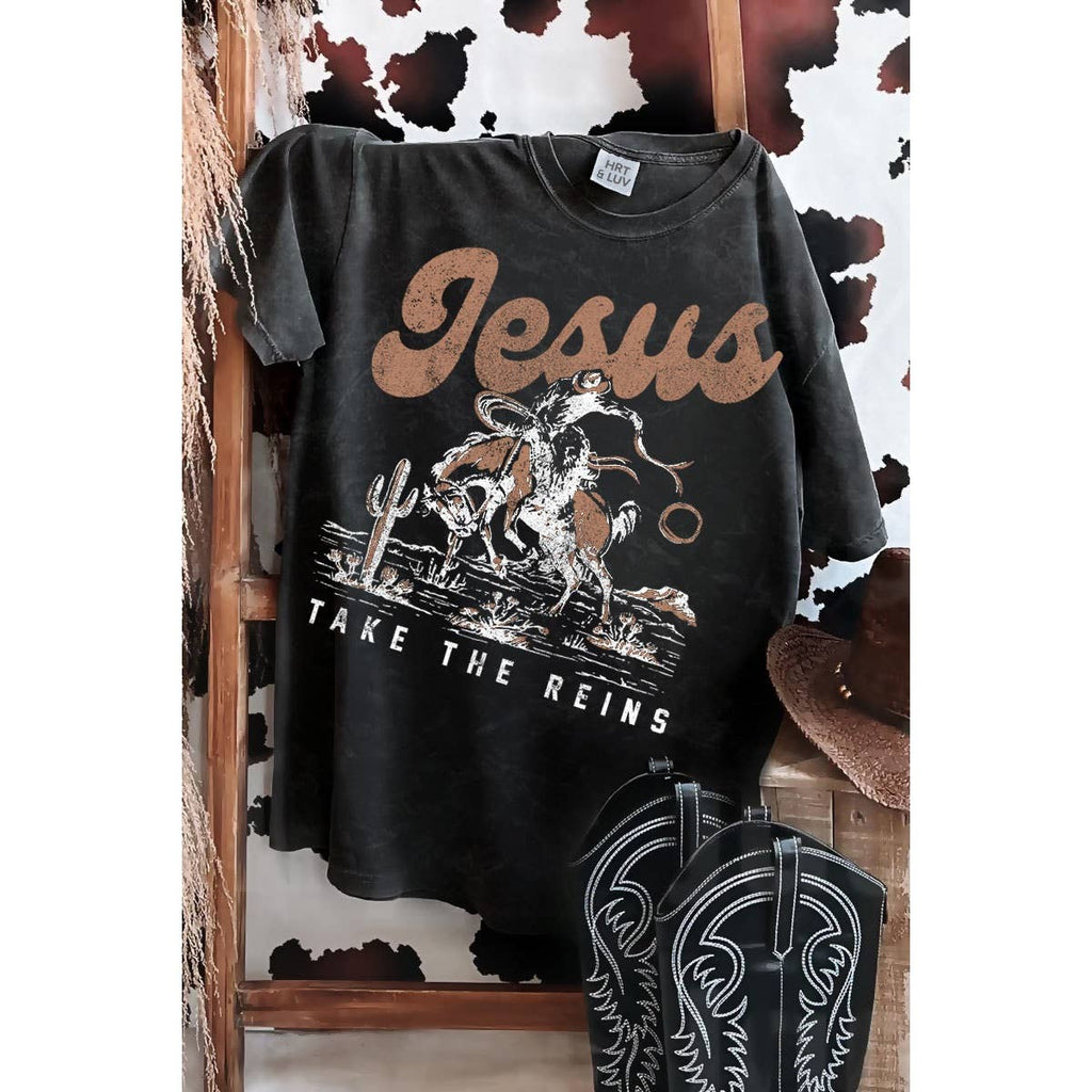 JESUS TAKE THE REINS  MINERAL GRAPHIC TEE