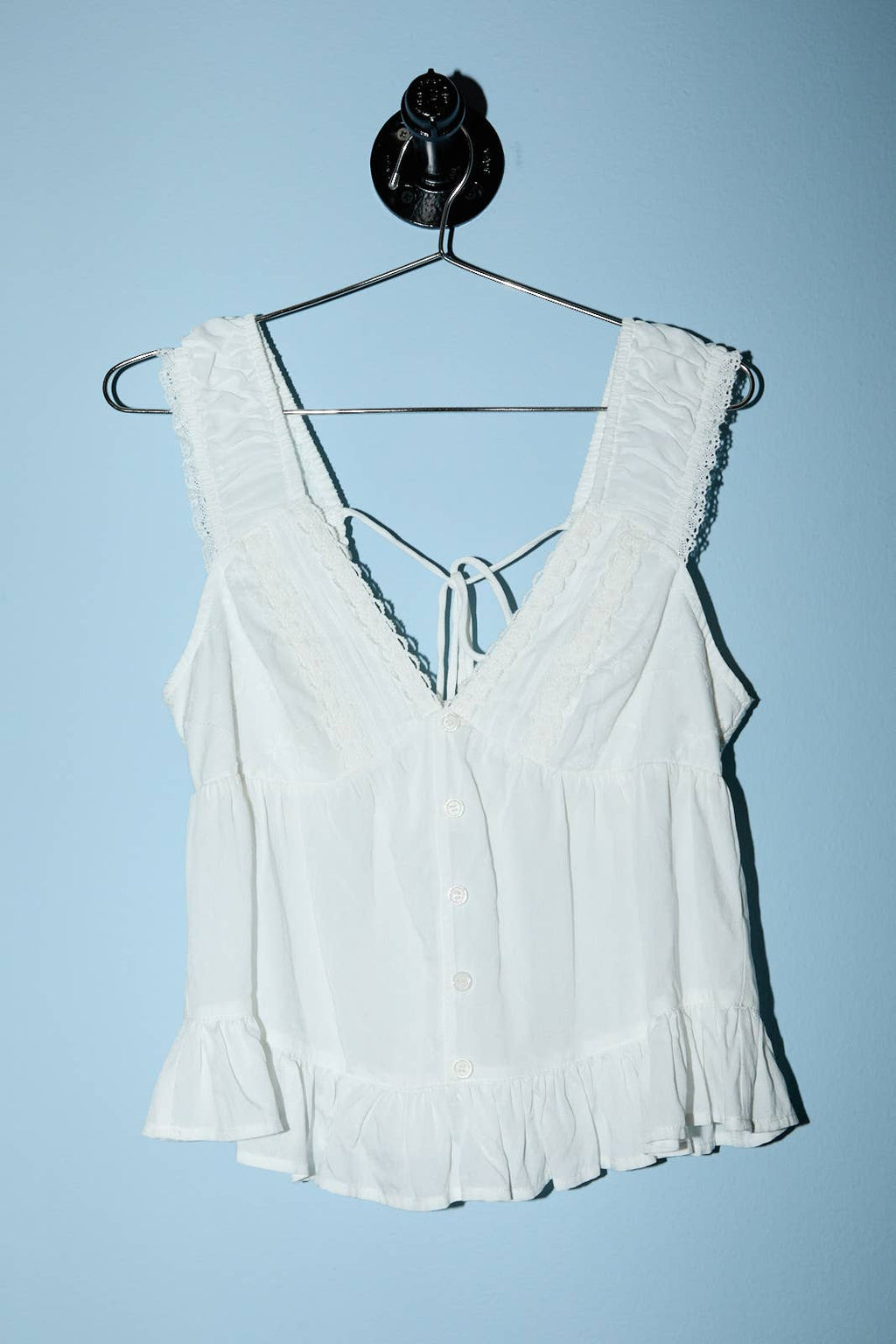 WHITE RUFFLE LACE TANK