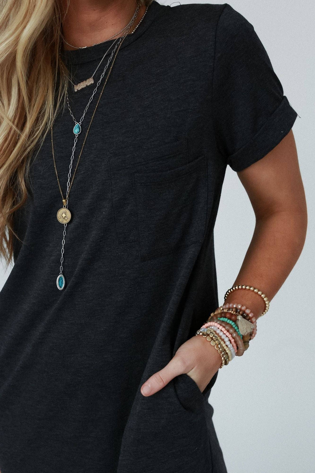 Pocket Tee Dress - Charcoal