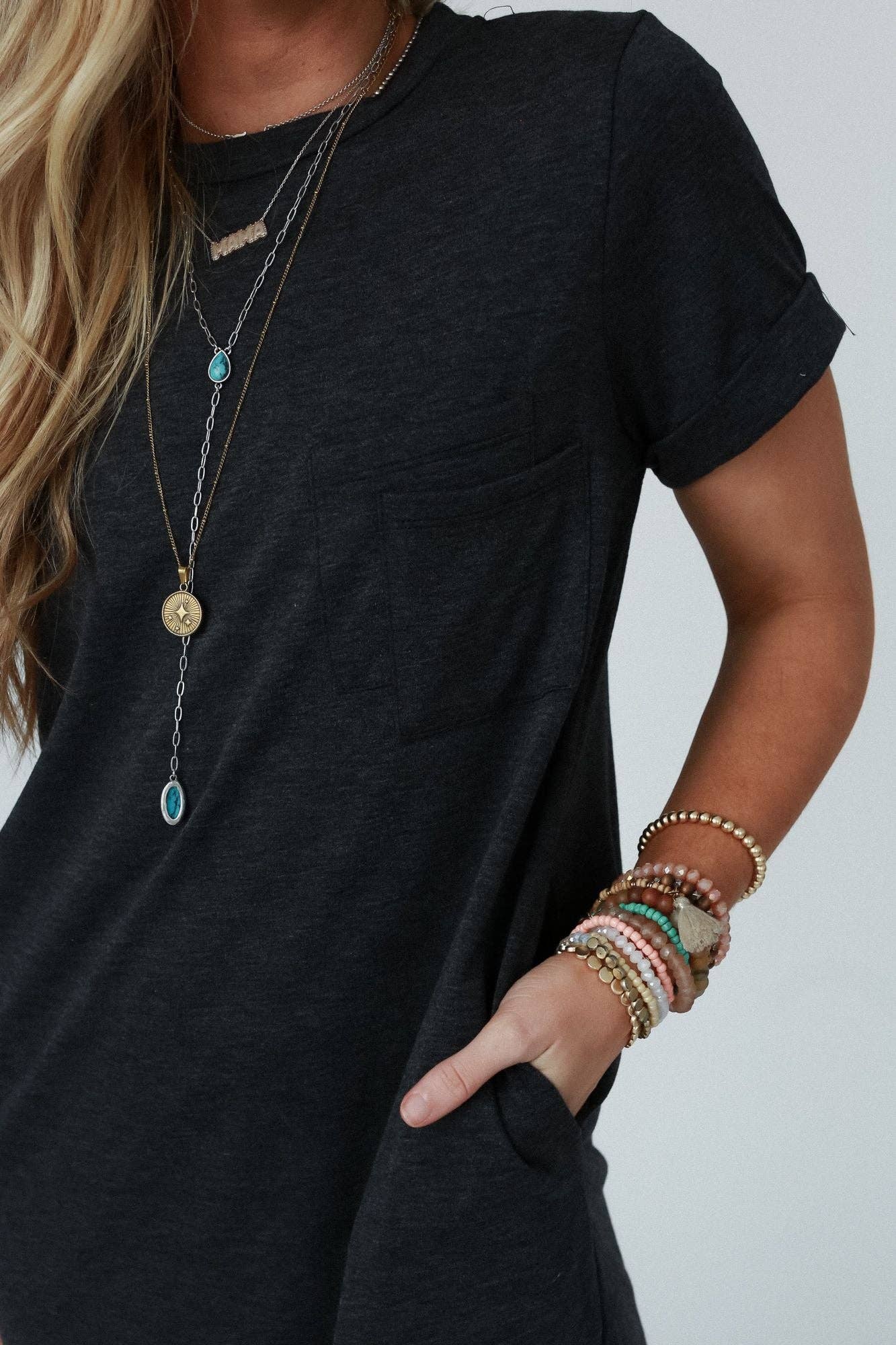 Pocket Tee Dress - Charcoal