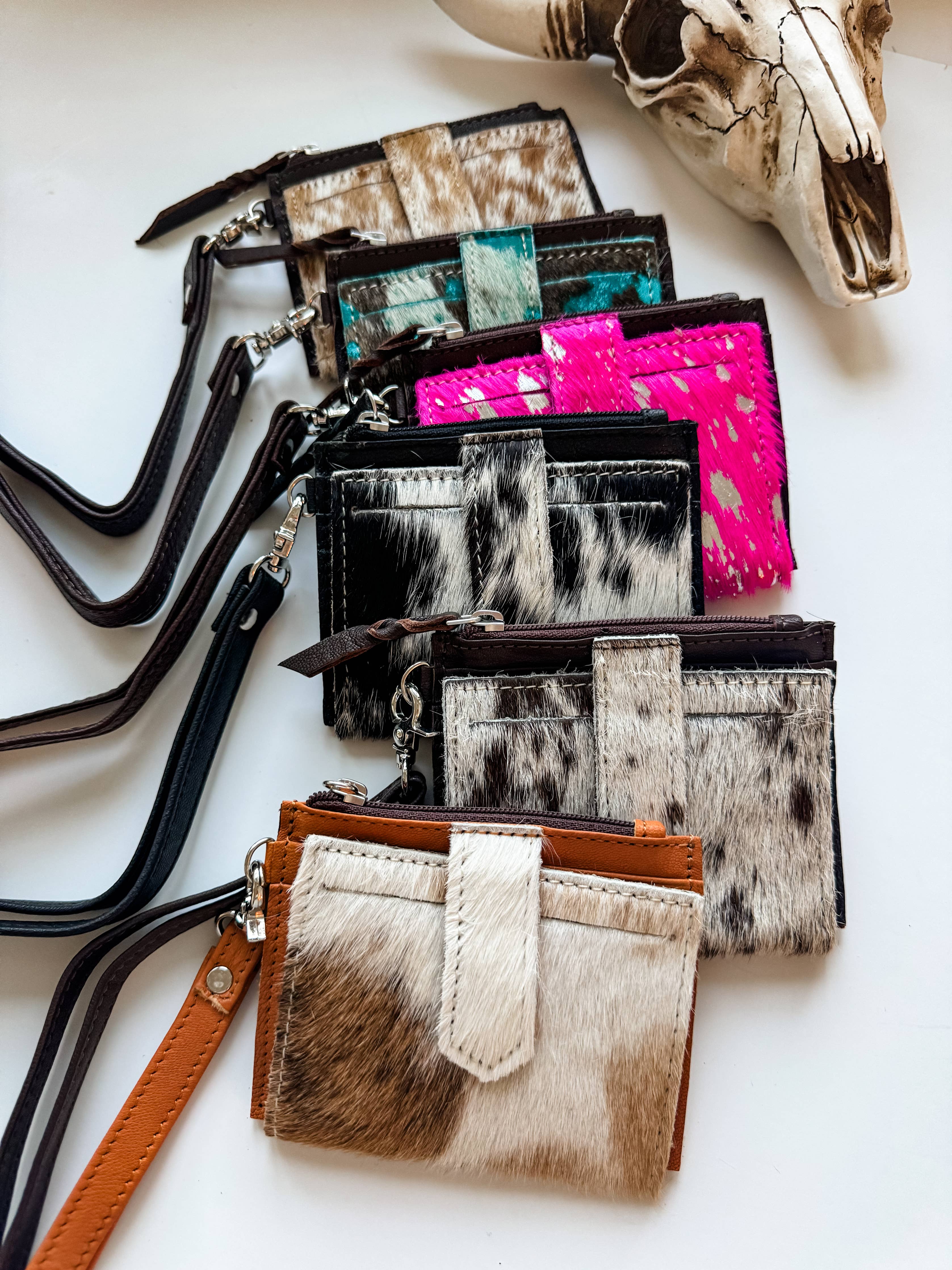 Western Cowhide Leather Wristlet Wallet