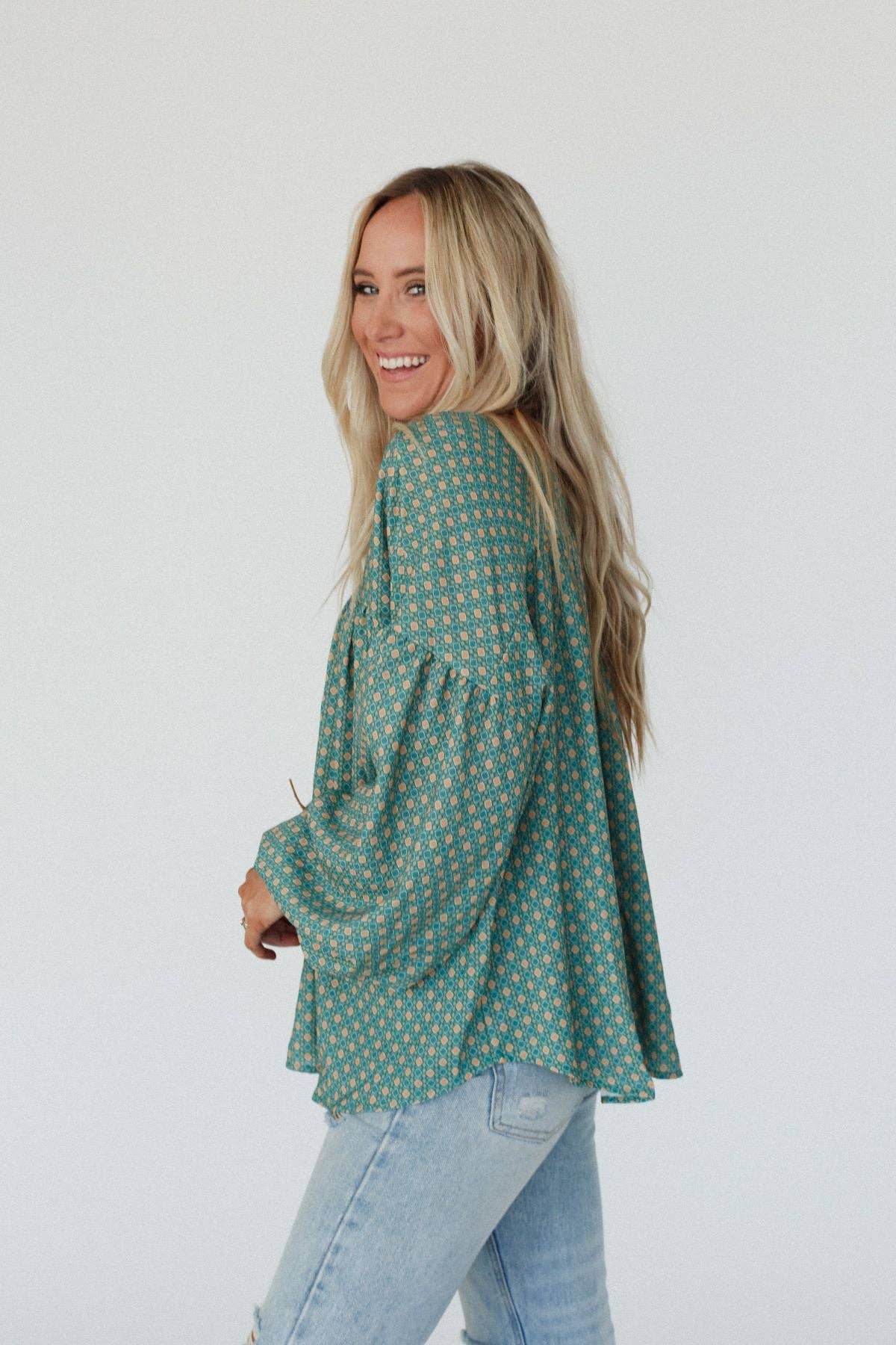 Kendrix Printed Top Teal