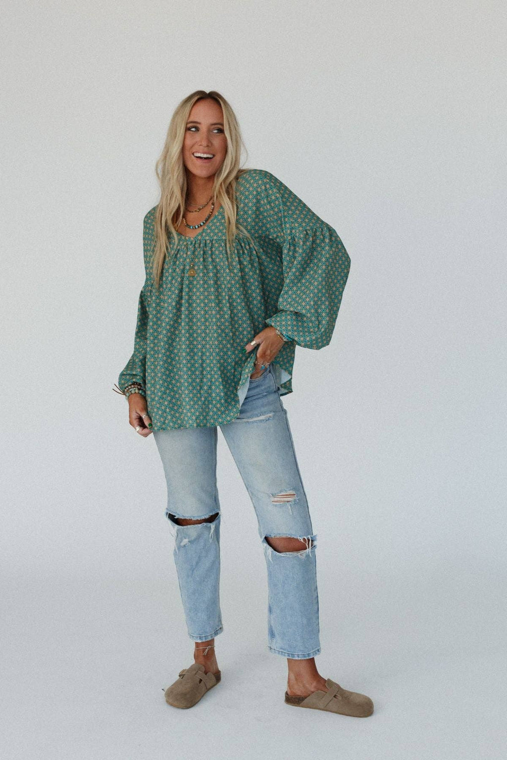 Kendrix Printed Top Teal