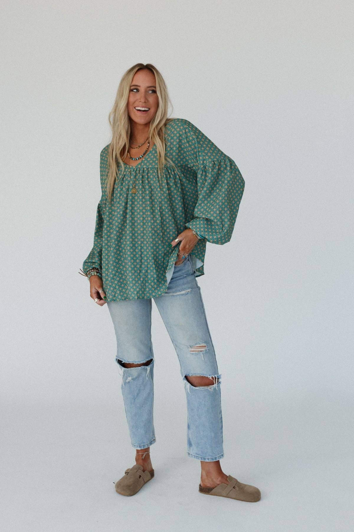 Kendrix Printed Top Teal