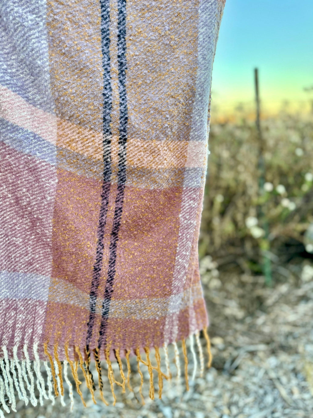 Autumn Sky Plaid Kimono w/ Tassel Trim
