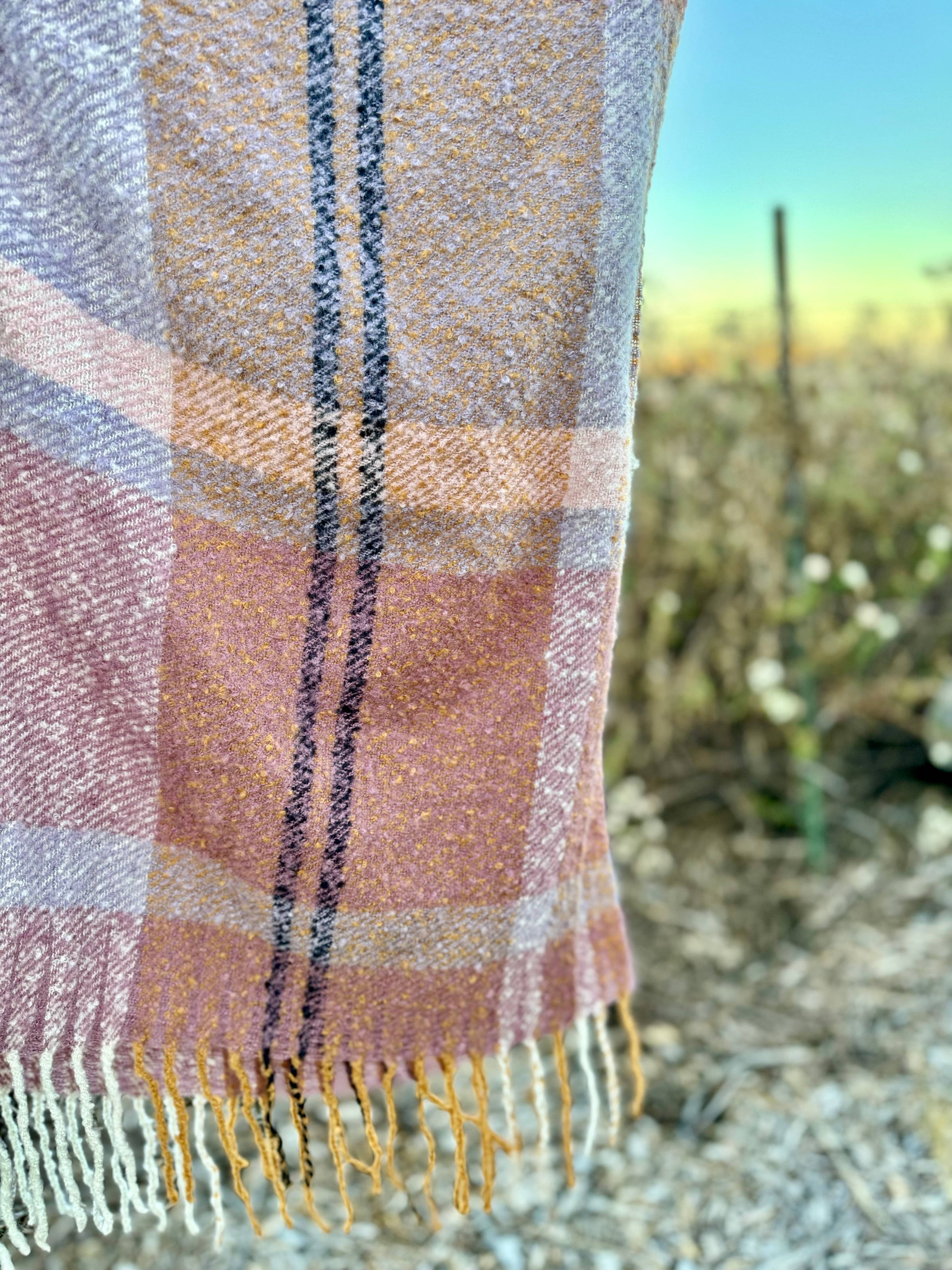 Autumn Sky Plaid Kimono w/ Tassel Trim