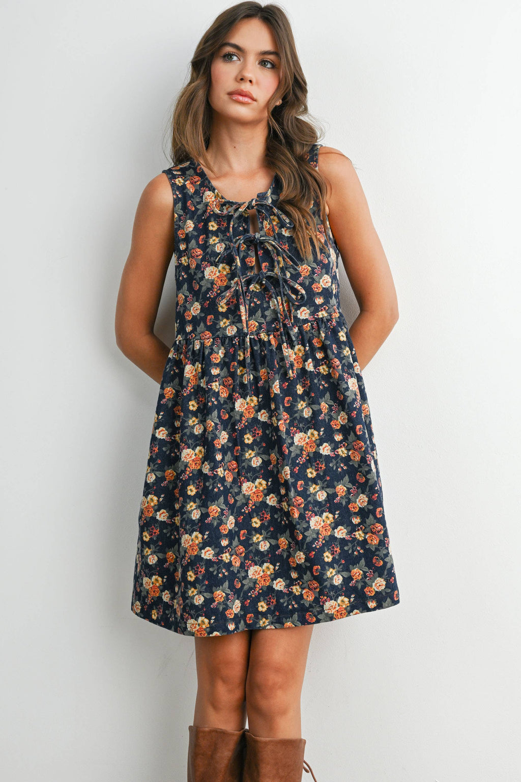 Floral Babydoll Denim Dress