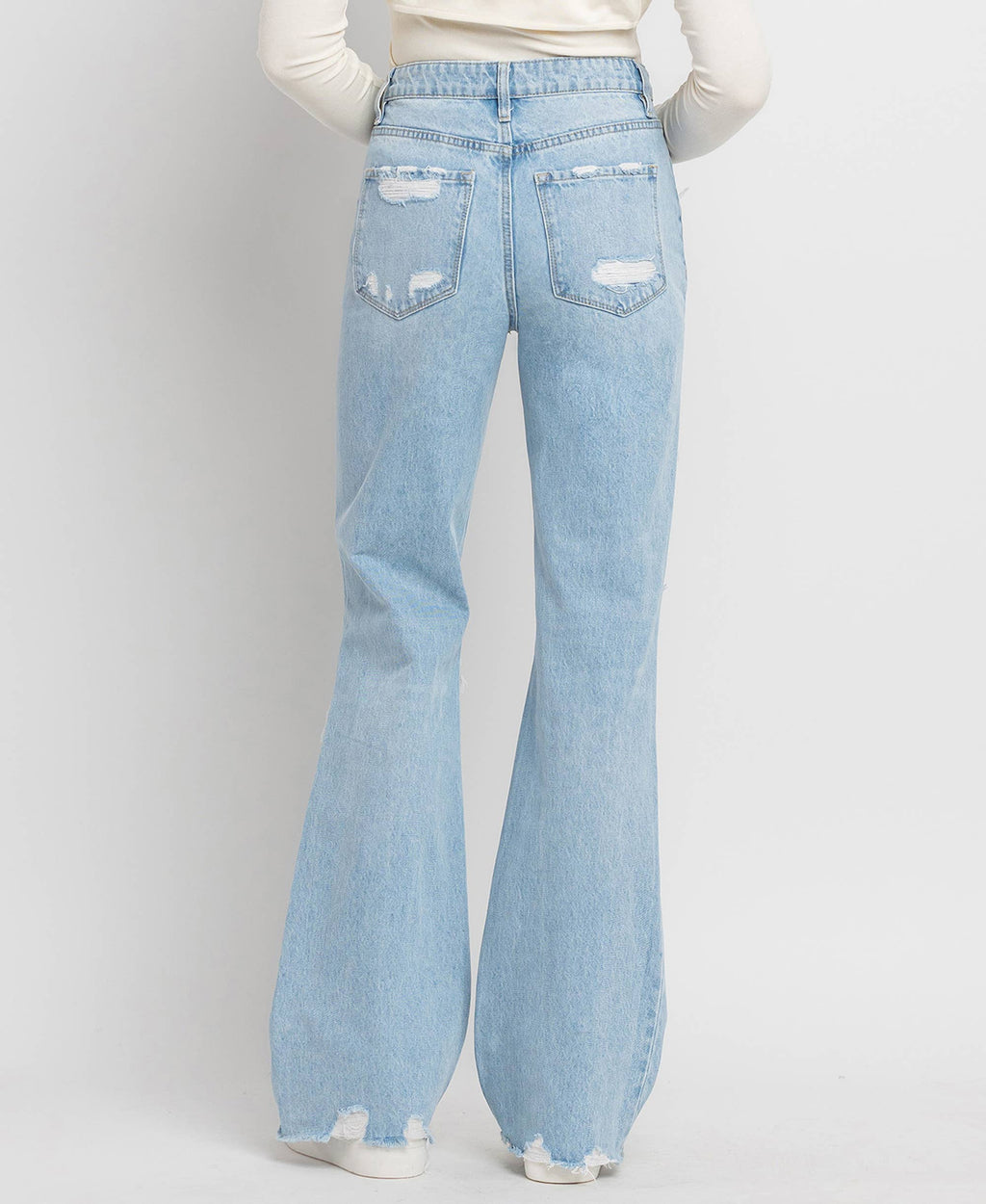 90'S VINTAGE SUPER HIGH RISE DISTRESSED FLARE JEANS