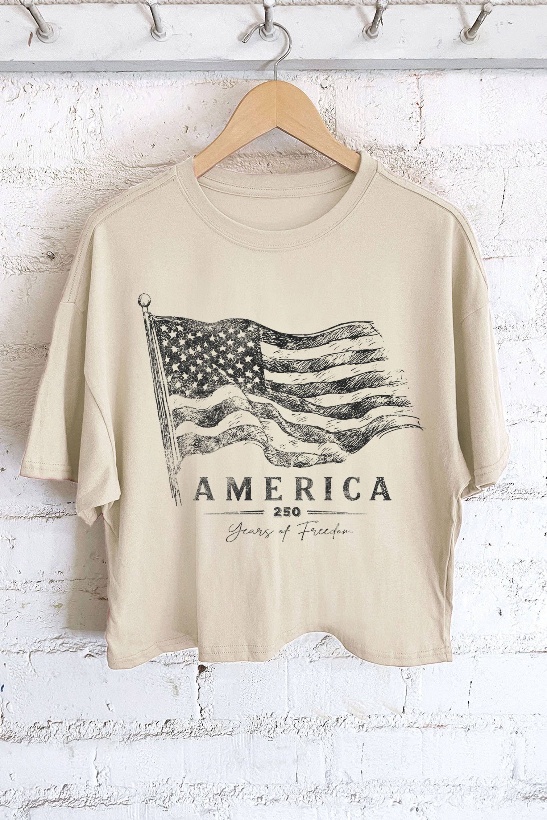 AMERICA 250 YEARS OF FREEDOM FLAG GRAPHIC LONG CROP TOP