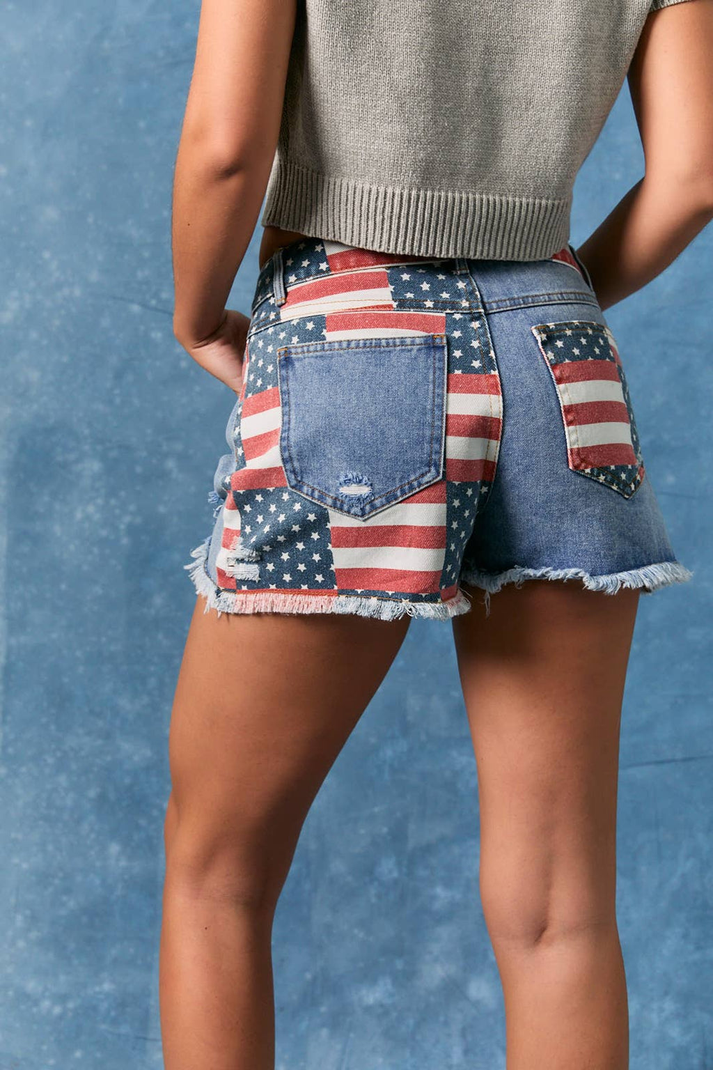 AMERICAN FLAG DENIM SHORTS