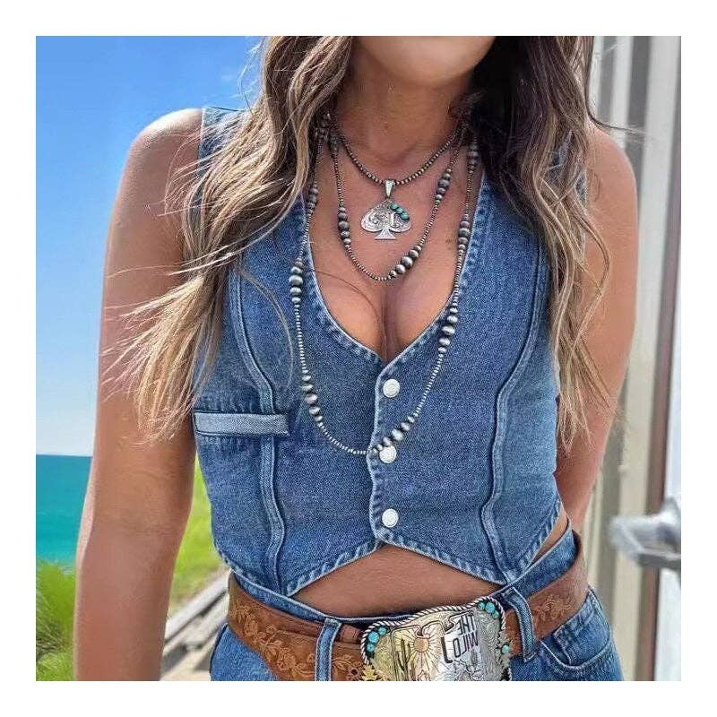 V-Neck Denim Vest