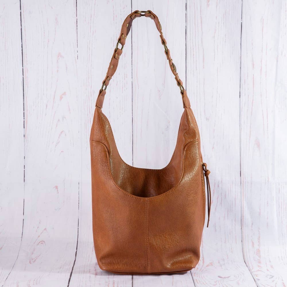 Woven Chain Link Strap Leather Hobo Bag