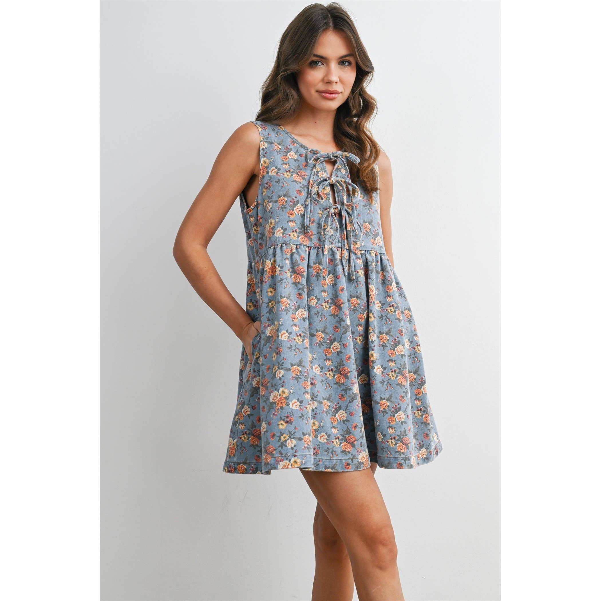 Floral Babydoll Denim Dress