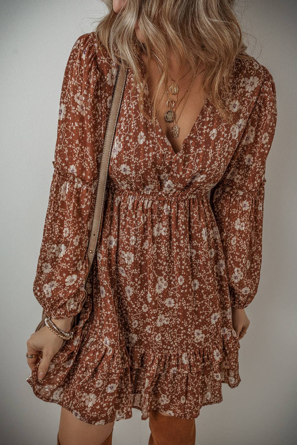 Brown Floral Mini Dress