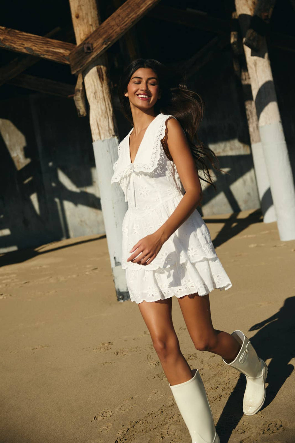 WHITE EYELET MINI DRESS