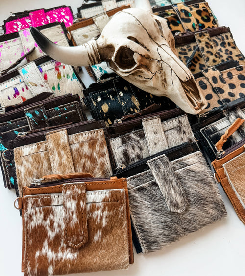 Western Cowhide Leather Wristlet Wallet