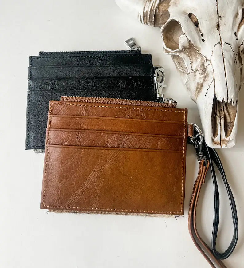 Western Cowhide Leather Wristlet Wallet