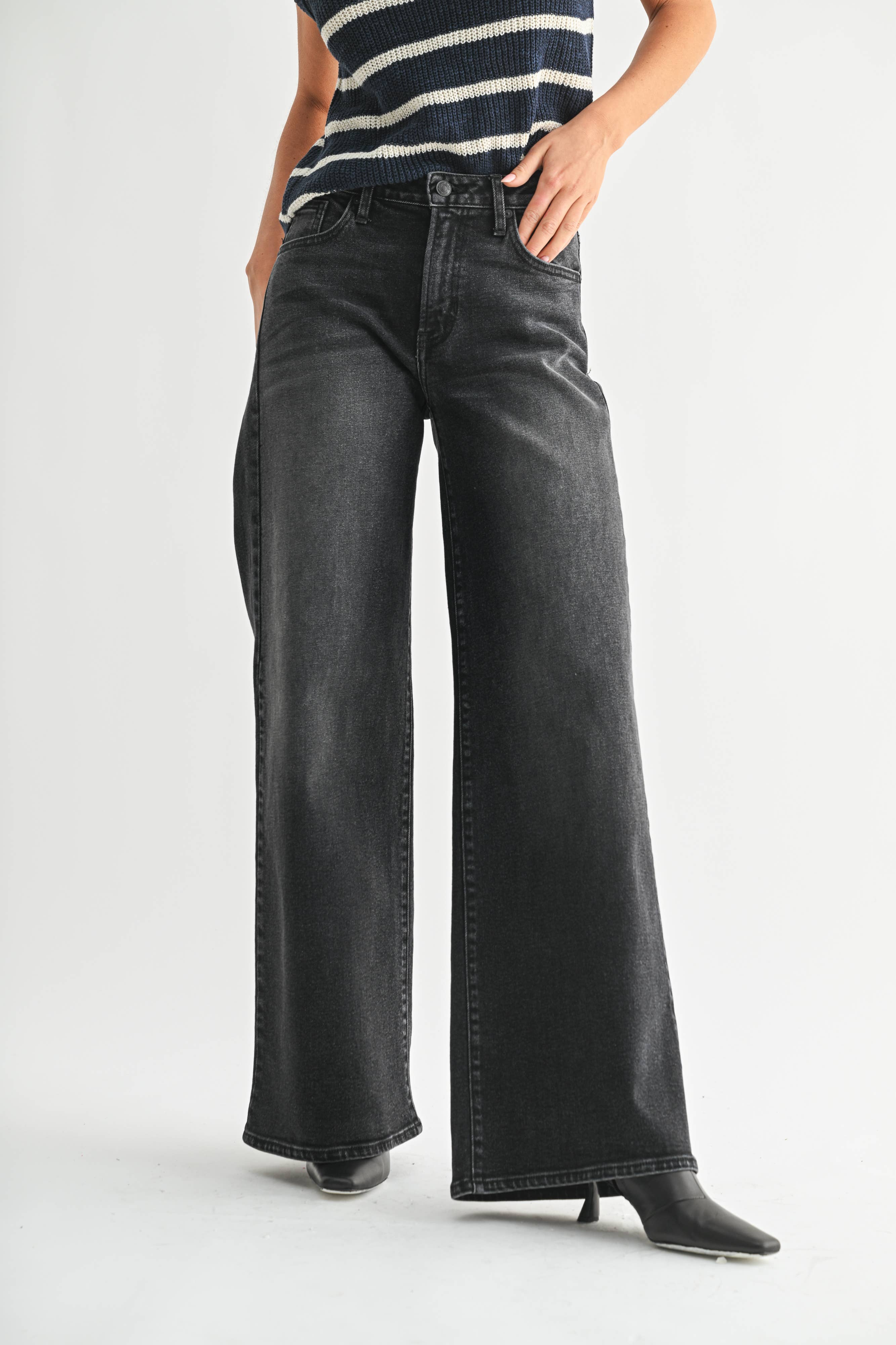 Washed Black Wide Straight Leg Jeans