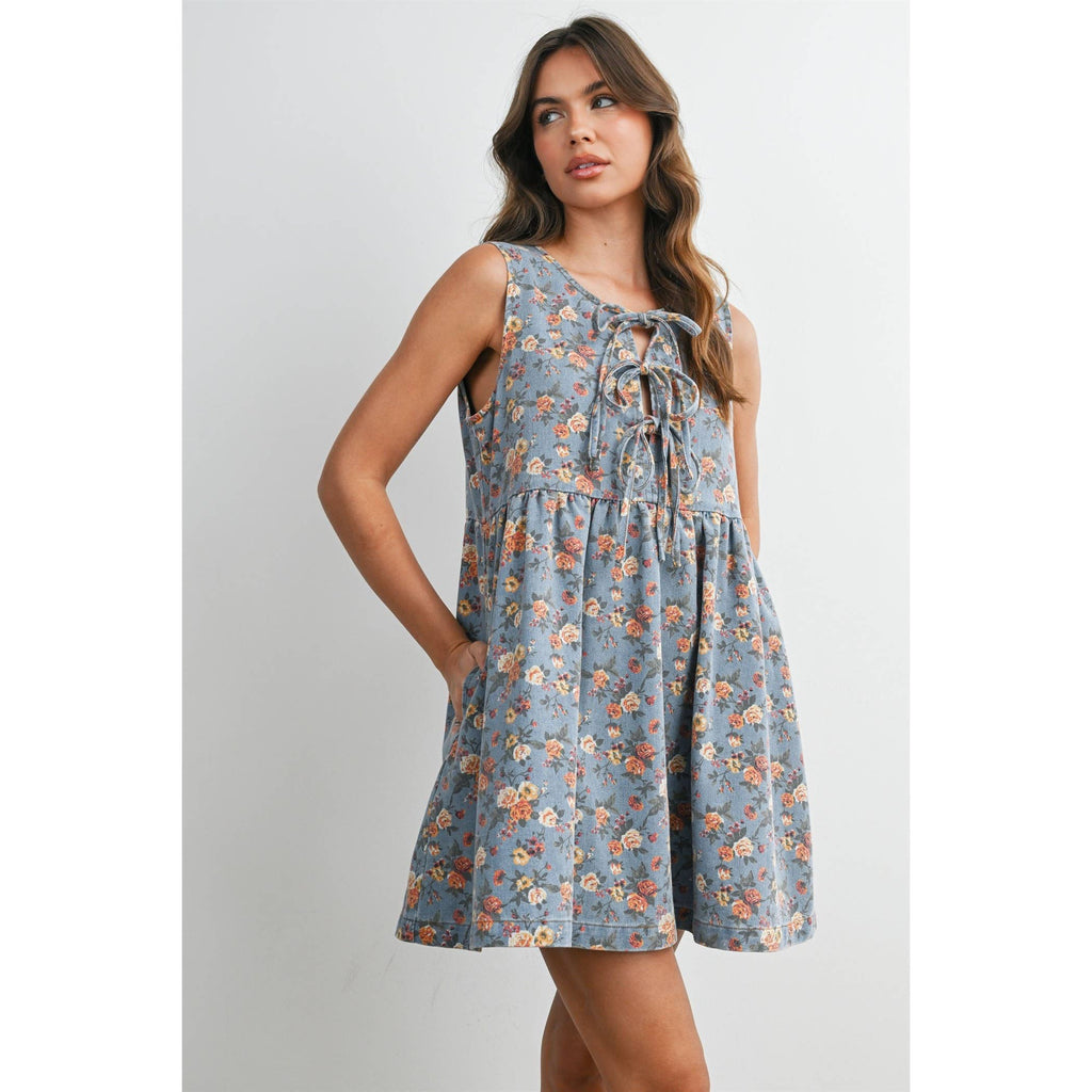 Floral Babydoll Denim Dress
