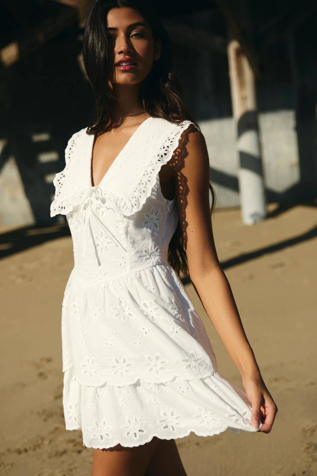 WHITE EYELET MINI DRESS