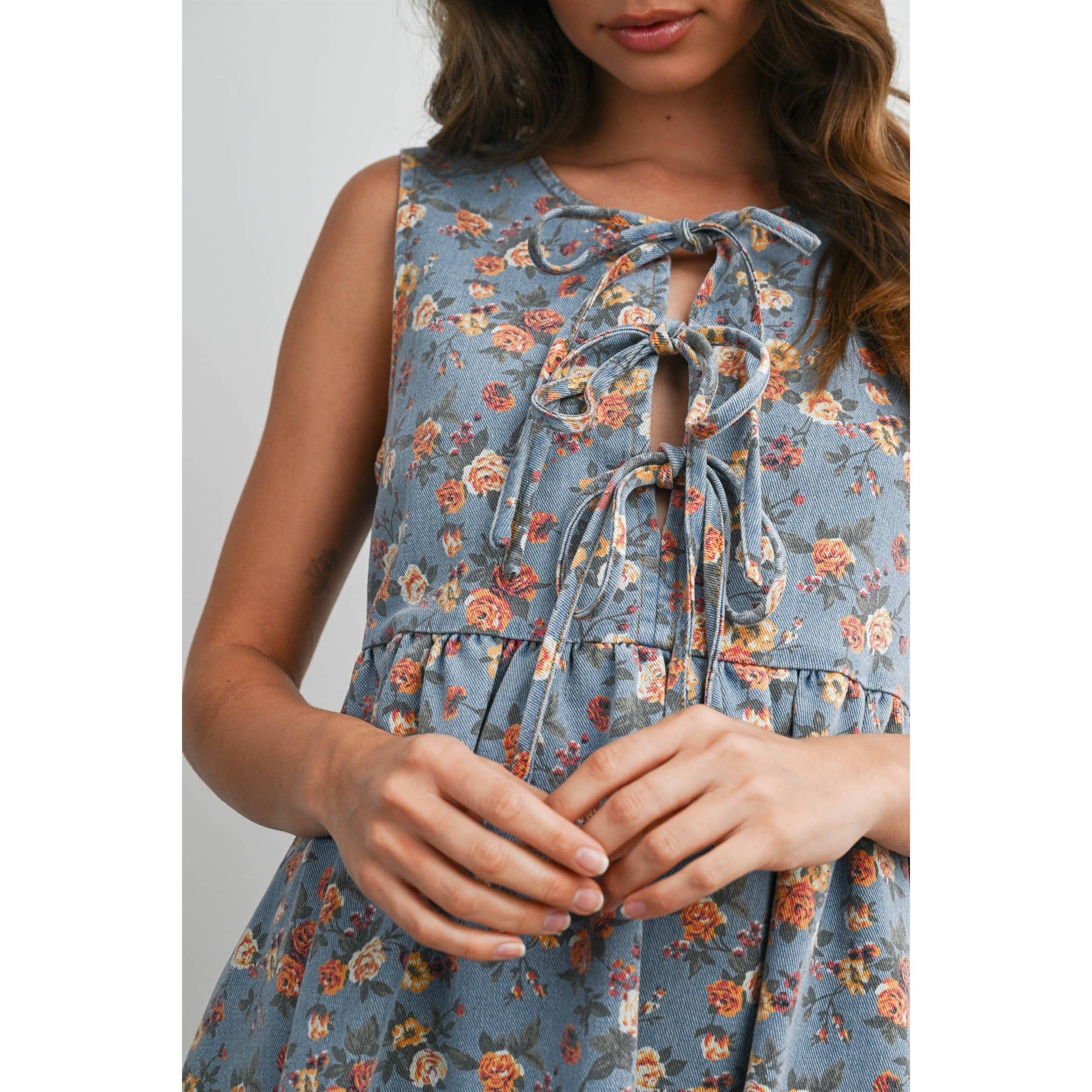 Floral Babydoll Denim Dress
