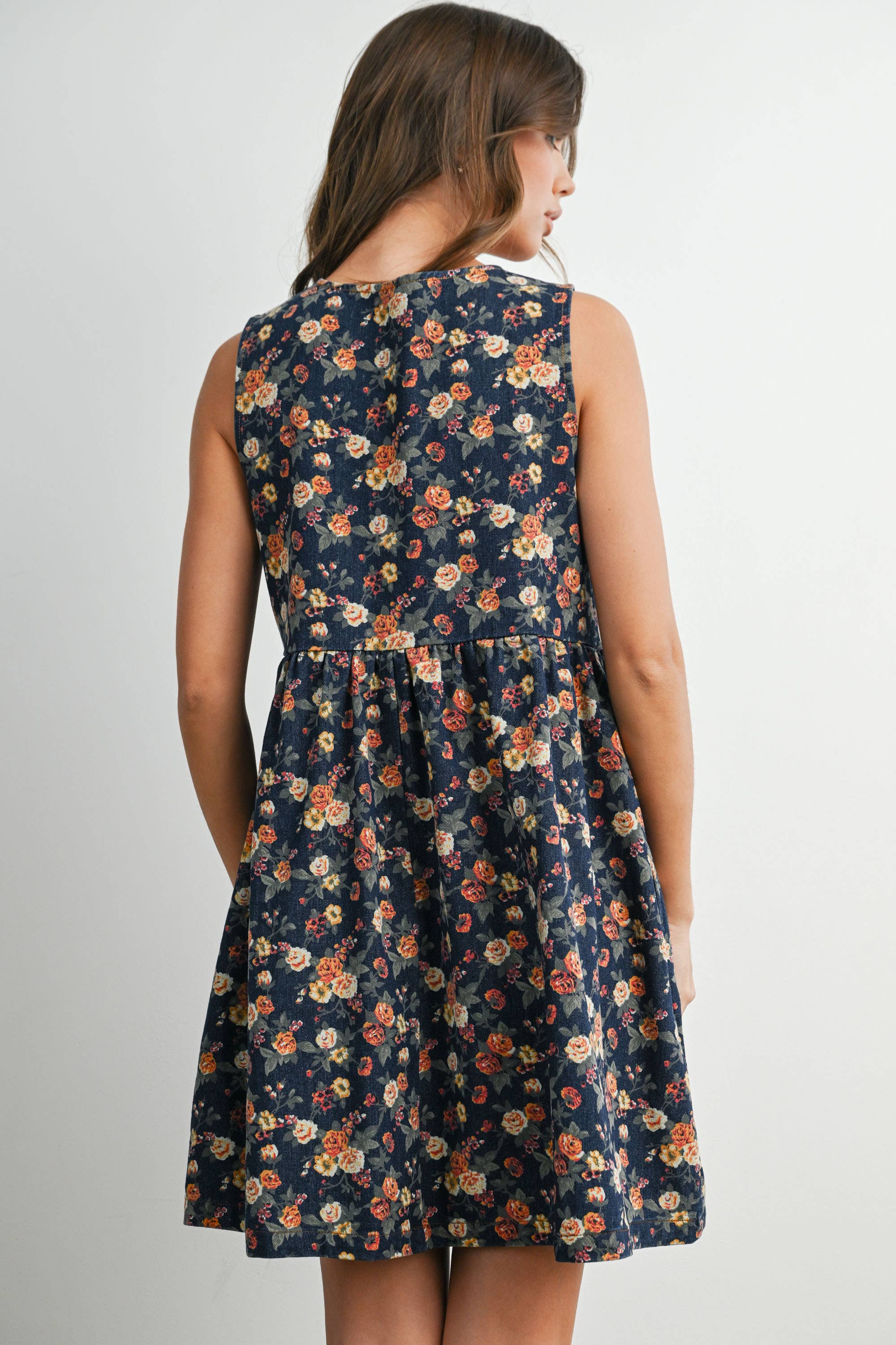 Floral Babydoll Denim Dress