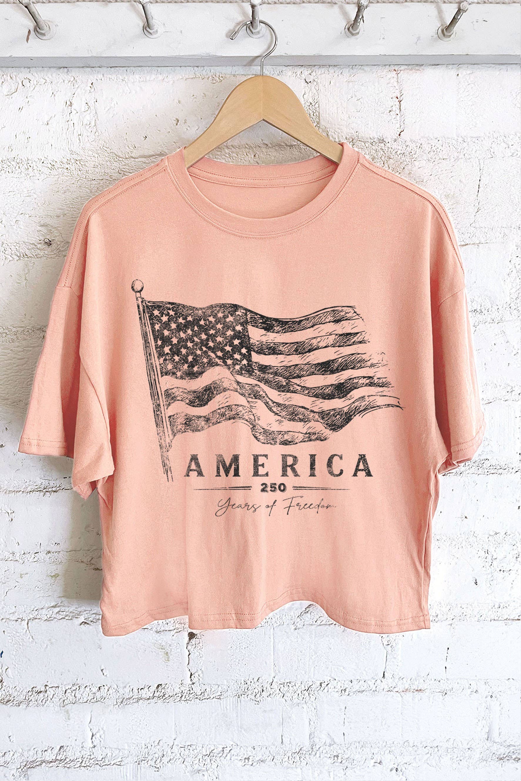 AMERICA 250 YEARS OF FREEDOM FLAG GRAPHIC LONG CROP TOP