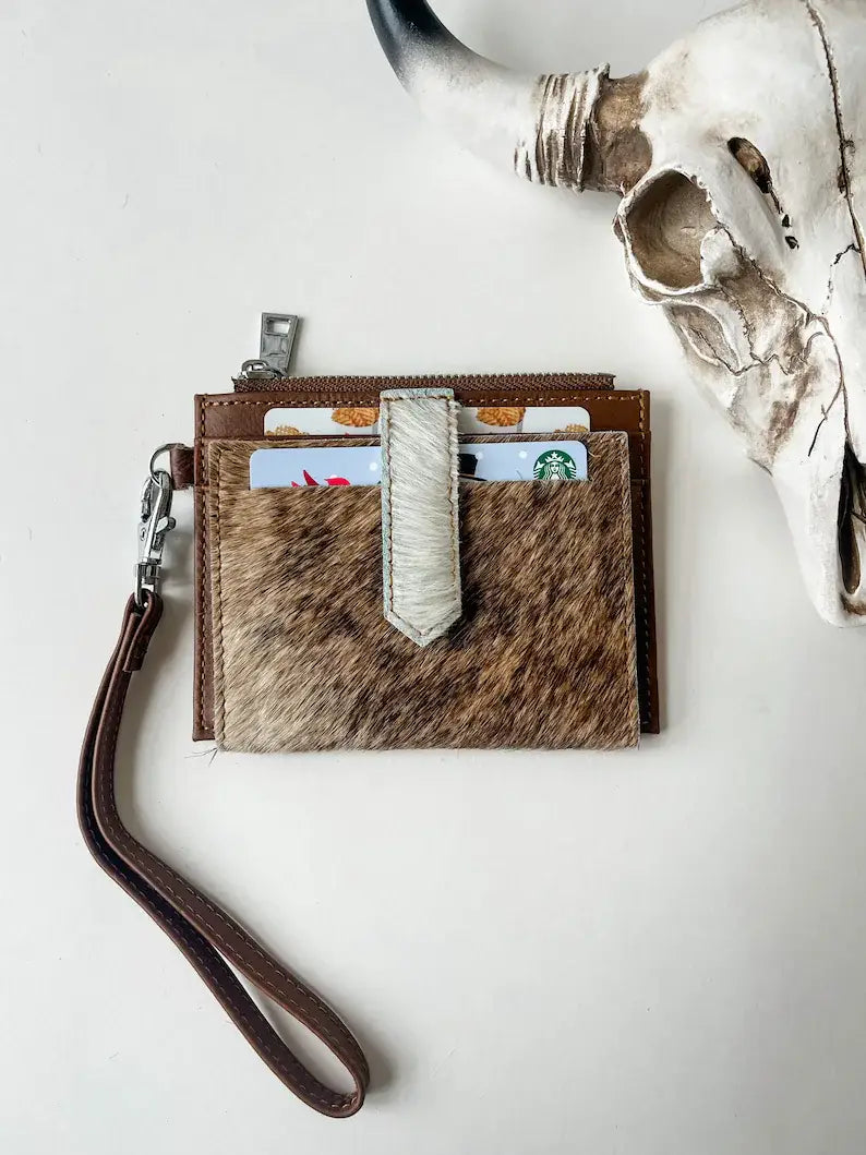 Western Cowhide Leather Wristlet Wallet