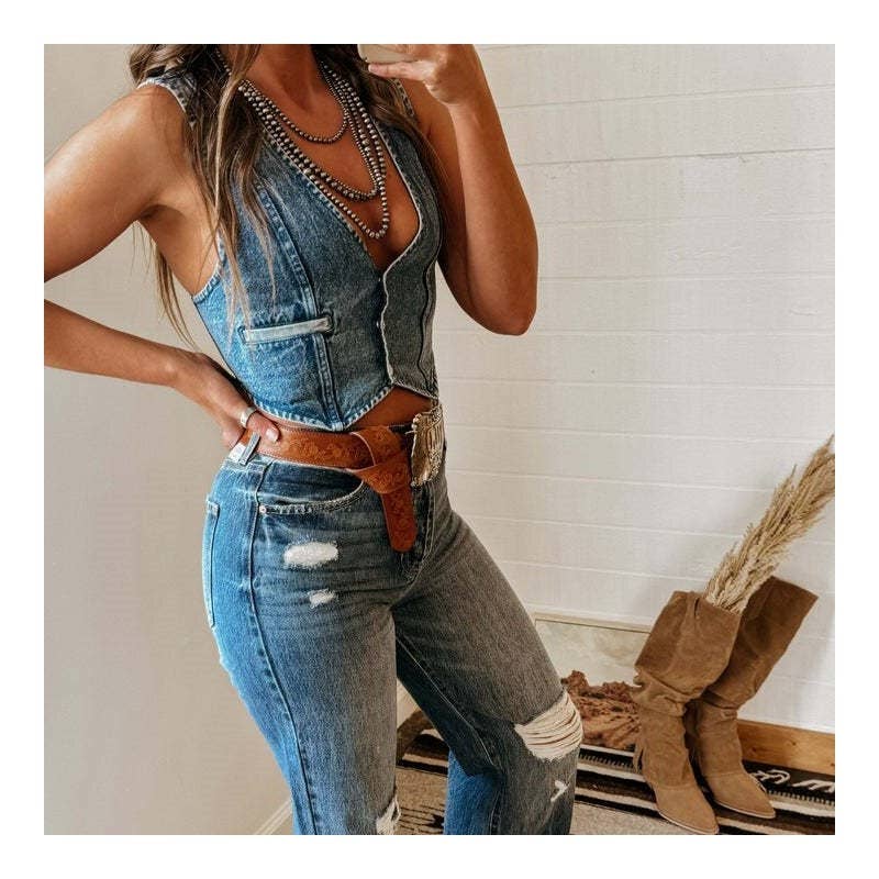V-Neck Denim Vest