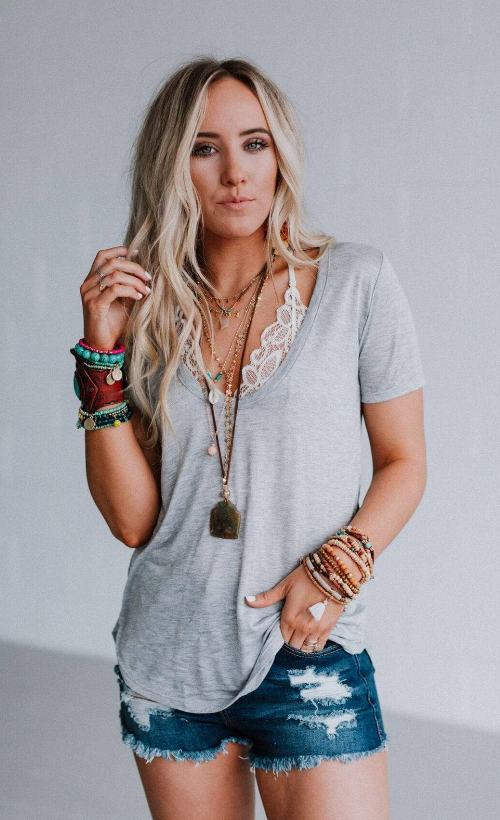 Scoop Neck Bralette Tee Gray