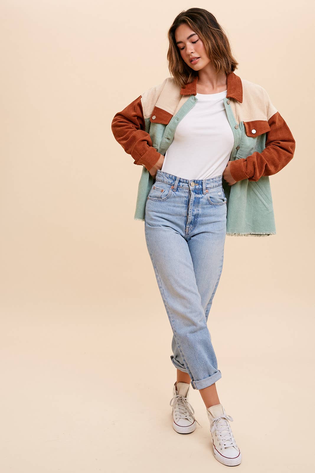 Color Block Corduroy Shacket