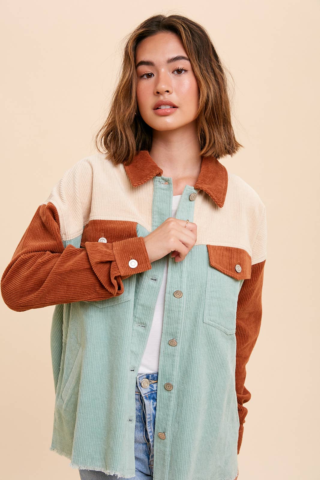 Color Block Corduroy Shacket