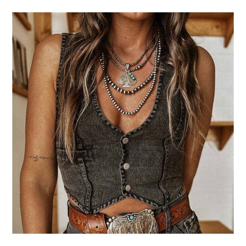 V-Neck Denim Vest