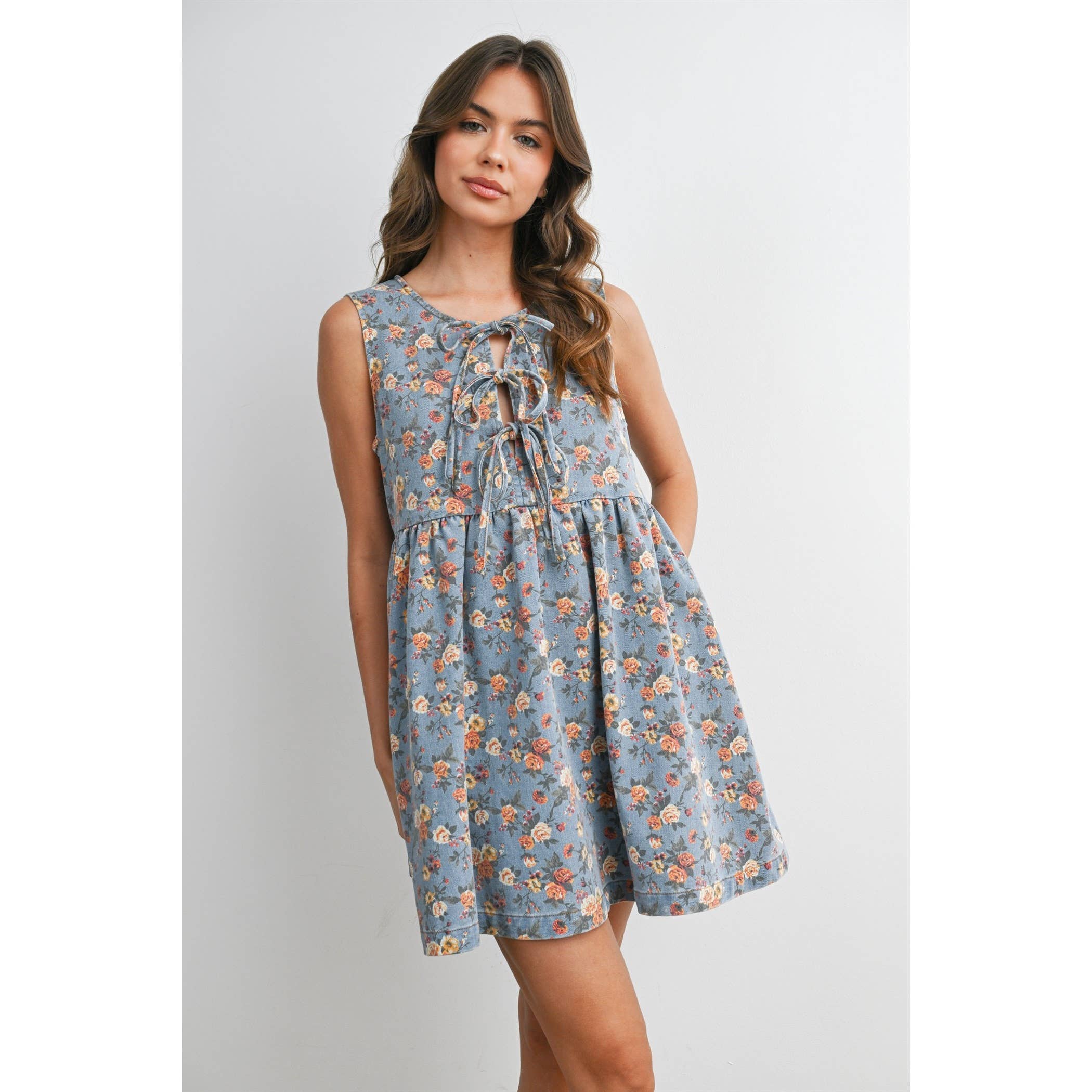 Floral Babydoll Denim Dress