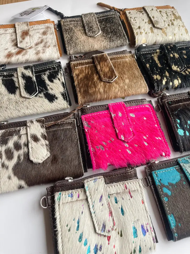 Western Cowhide Leather Wristlet Wallet
