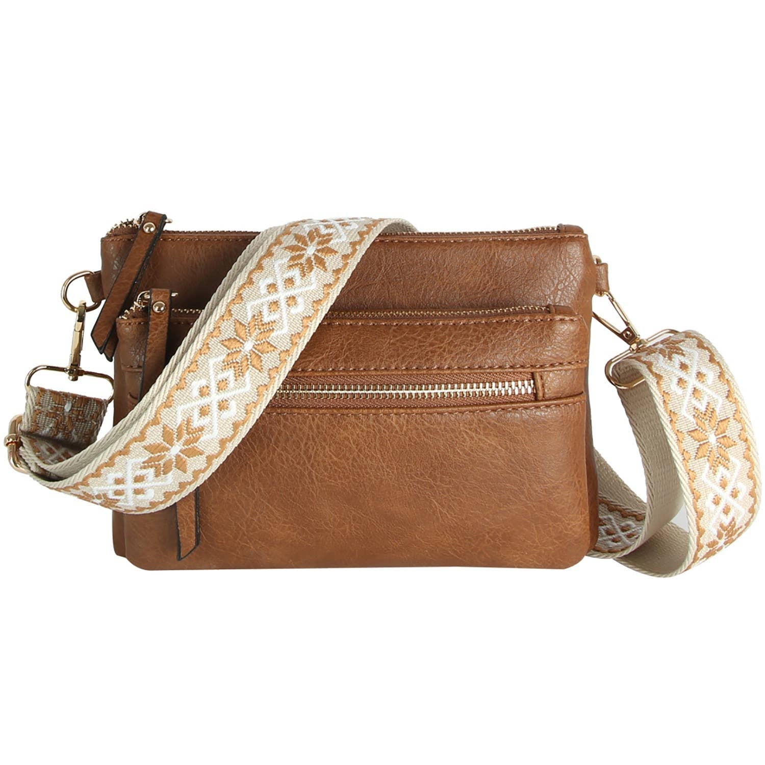 Multi Pocket Crossbody Bag With Two Straps